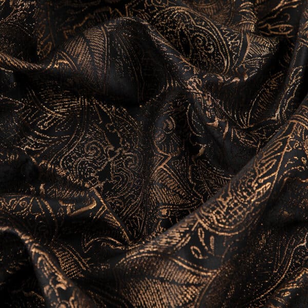 Cosplay Fabrics WYL28702_YHByzantineMetallicBrocade_GoldBlack_BunchedCloseUp